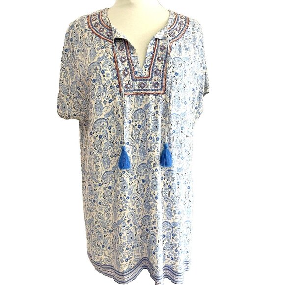 J. Jill Size Large Tunic Top Boho Hippie Festival NEW casual tassels embroidered - Picture 1 of 11